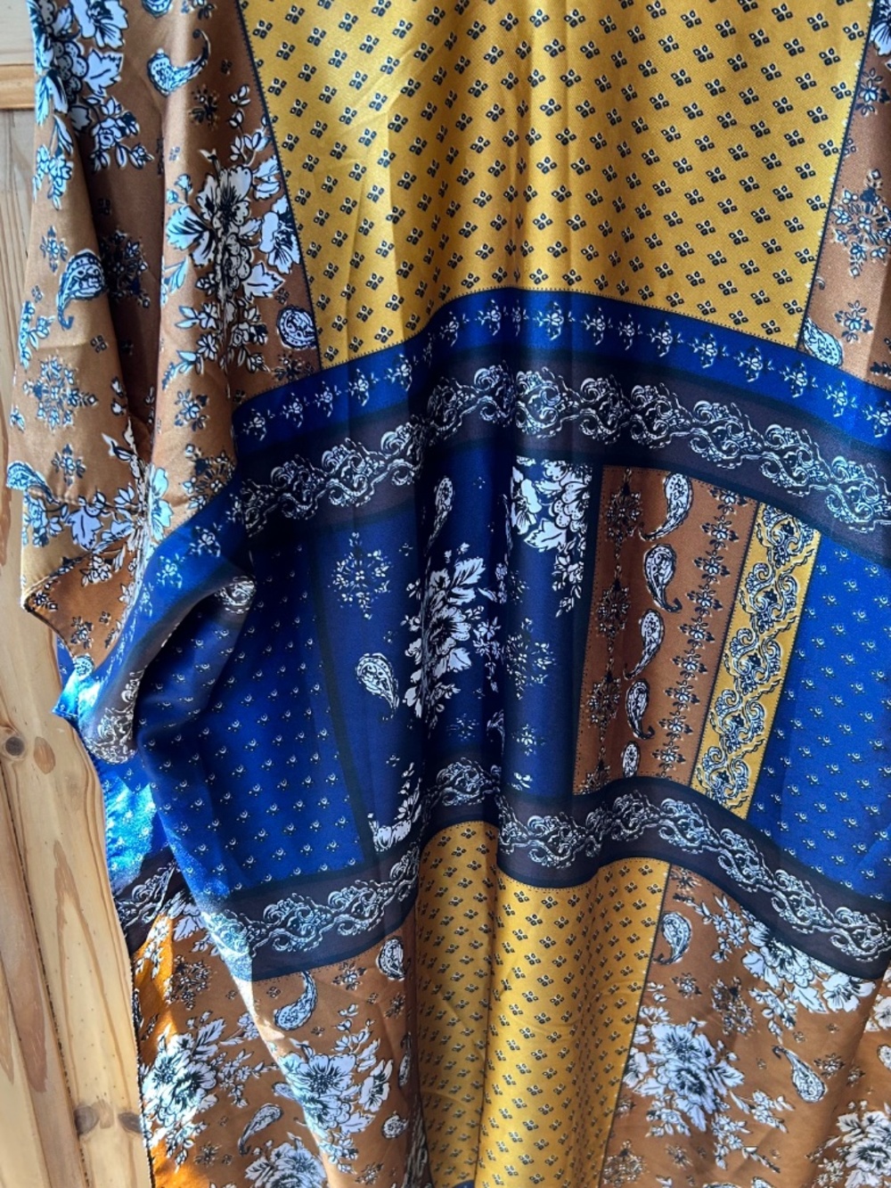 Free People Mon Cheri Satin Floral Kimono One Size Boho Patchwork‎ - Picture 6 of 9